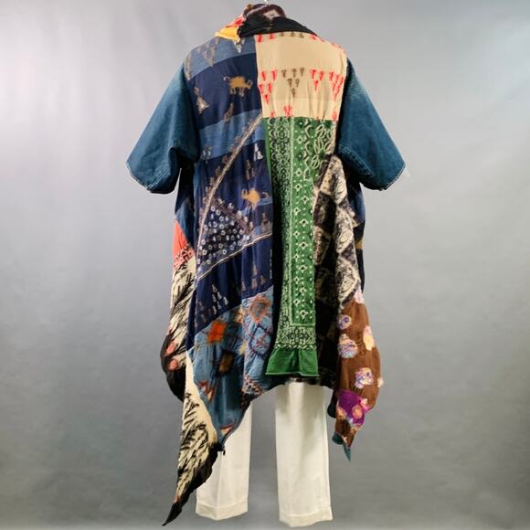 KAPITAL One Size Blue Multi Color Patchwork Cotton Open Front Coat - Picture 4 of 5